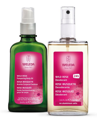 Picture of Weleda Wild Rose Body Oil and Deodorant Duo, 3.4 Fluid Ounce (Pack of 2), Plant Rich Skin Pampering Set with Wild Rose Oil