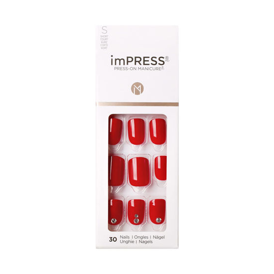 Picture of KISS imPRESS Press-On Manicure, Nail Kit, PureFit Technology, Short Press-On Nails, Square, 'Kill Heels', Includes Prep Pad, Mini Nail File, Cuticle Stick, and 30 Fake Nails