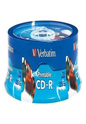 Picture of Verbatim CD-R 700MB 52X White Inkjet Printable, Hub Printable - 25pk Branded Spindle