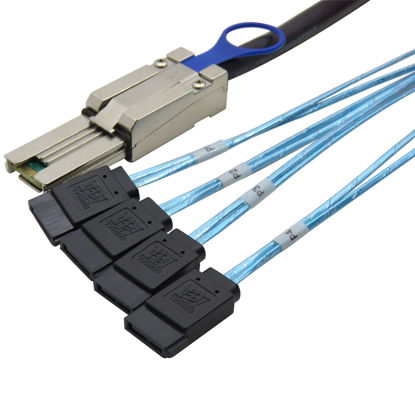 Picture of CableDeconn Mini SAS 26P SFF 8088 Male to 4 SATA 4Pin Female 1M 3.3FTCable with Latch,Mini SAS Host/Controller to 4 SATA Target/Backplane