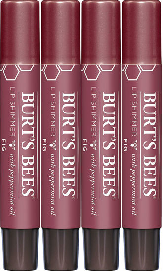 Picture of Burt's Bees Lip Balm, Moisturizing Lip Shimmer, for All Day Hydration, with Vitamin E & Coconut Oil, 100% Natural, Fig, 0.09 Ounce (4 Pack)