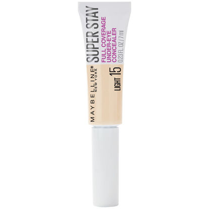 Picture of Maybelline New York Super Stay Full Coverage, Brightening, Long Lasting, Under Eye Concealer Liquid Makeup for up to 24H Wear, with Paddle Applicator, 15 Light, 0.23 Fl Oz