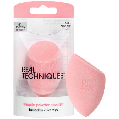 Picture of Real Techniques Miracle Powder Sponge, Makeup Blending Sponge For Powder Products, Set Makeup For Natural Finish & Cloud Skin, Buildable Coverage, Velvet Material, Packaging May Vary, 1 Count
