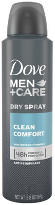 Picture of Dove Men + Care Dry Spray antitranspirante, Clean Comfort 3,8 oz (2 Pack)