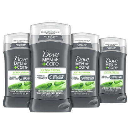 Picture of Dove Men+Care Deodorant Stick for Men Extra Fresh 4 Count Aluminum Free 72-Hour Odor Protection Mens Deodorant with 1/4 Moisturizing Cream 3 oz