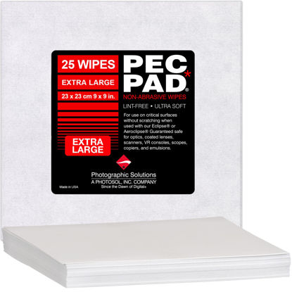 Picture of PEC-PAD Lint Free Wipes 9”x9” Extra Large Non-Abrasive Ultra Soft Cloth for Cleaning Sensitive Surfaces. Camera, Lens, Filters, Film, Scanners, Telescopes, Microscopes, Binoculars. (25 Sheets Per/Pkg)