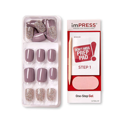 Picture of KISS imPRESS Press-On Manicure, Nail Kit, PureFit Technology, Short Press-On Nails, Square, 'Flawless', Includes Prep Pad, Mini Nail File, Cuticle Stick, and 30 Fake Nails