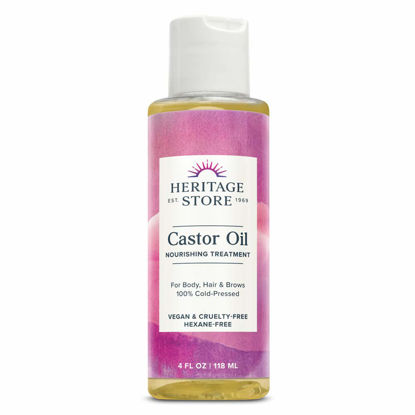 Picture of HERITAGE STORE Castor Oil, Cold Pressed, Rich Hydration for Vibrant Hair & Skin, Bold Lashes & Brows, No Hexane (4 Fl Oz)