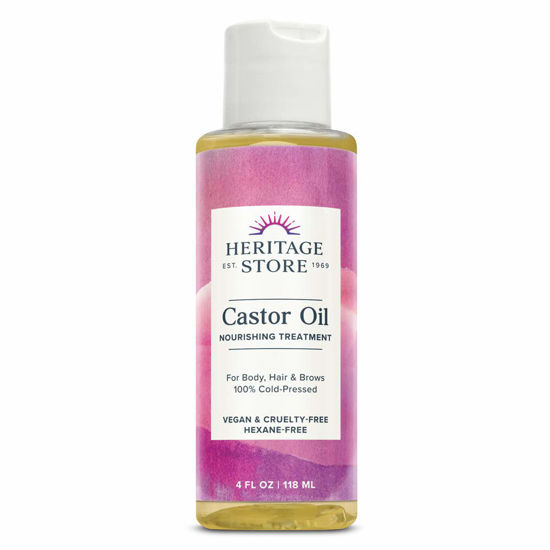 Picture of HERITAGE STORE Castor Oil, Cold Pressed, Rich Hydration for Vibrant Hair & Skin, Bold Lashes & Brows, No Hexane (4 Fl Oz)
