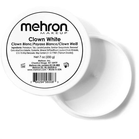 Picture of Mehron Makeup Clown White Professional Face Paint Cream Makeup | White Face Paint Makeup for Stage, Film, Cosplay, & Mime | Halloween Clown Makeup 7 oz (198g)