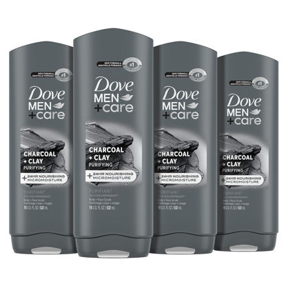 Picture of Dove Men+Care Elements Body Wash Charcoal + Clay 4 Count For Men's Skin Care Effectively Washes Away Bacteria While Nourishing Your Skin, 18 oz