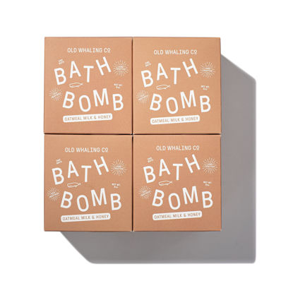 Picture of Old Whaling Co Oatmeal Milk and Honey Bath Bomb - Set of 4 - Handmade Bath Soak with Epsom Salts - Cleansing, Soothing and Moisturizing Fizz - Sweet Almond and Vanilla Scent, 8 oz