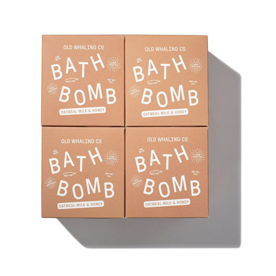 Picture of Old Whaling Co Oatmeal Milk and Honey Bath Bomb - Set of 4 - Handmade Bath Soak with Epsom Salts - Cleansing, Soothing and Moisturizing Fizz - Sweet Almond and Vanilla Scent, 8 oz