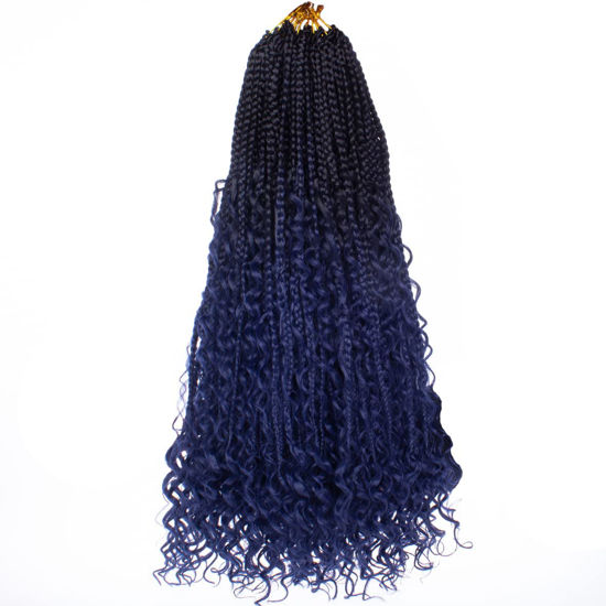 Picture of Beverlee 24 Inch 8 Packs Boho Box Braids Goddess Box Braids Crochet Hair Bohemian Hippie Braids Braiding Hair Box Braids with Curly Ends Messy Pre-looped Synthetic Crochet Hair for Black Women 23#