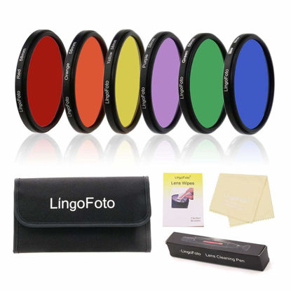 Picture of LingoFoto 6pcs Round Full Color Lens Filter Set Red Orange Yellow Green Blue Purple+ 6 Pockets Filter Pouch+3 Lens Cleaning Tool (72mm)