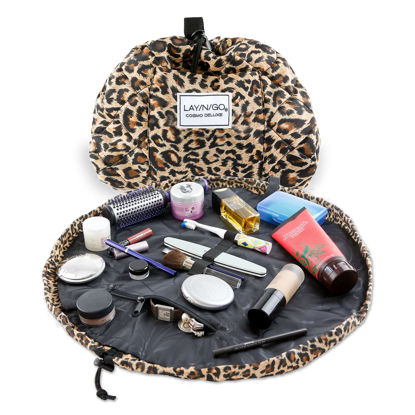 Picture of Lay-n-Go Cosmo Deluxe Drawstring Cosmetic & Makeup Bag Organizer, Toiletry Bag for Travel, Gifts, and Daily Use, 22 inch, Leopard