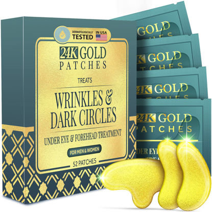 Picture of 24K Gold Under Eye and Forehead Patches - 52 PCS - Collagen and Hyaluronic Acid Pads that Helps Reducing Under Eye Puffiness, Wrinkles, and Dark Circles - NO Artificial Fragrance or Alcohol