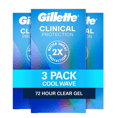 Picture of Gillette Clinical Strength Clear Gel Men's Antiperspirant and Deodorant, 72-Hour Sweat Protection, Cool Wave, #1 Clinical Brand For Men, 1.6 oz (Pack of 3)