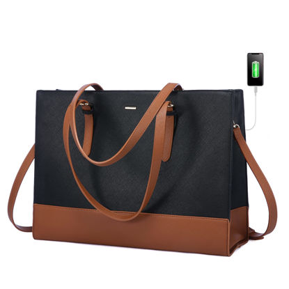 Picture of LOVEVOOK Laptop Bag for Women Work Bag 15.6 inch Large Capacity Computer Tote Handbag Faux Leather Shoulder Bag Purse