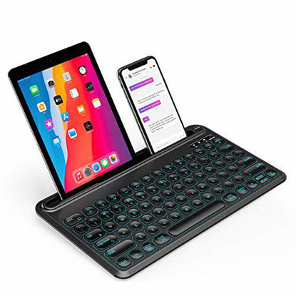 Picture of Backlit Bluetooth Keyboard with Multi-Device Connection, Seenda Rechargeable Wireless Illuminated Keyboard Switch to 3 Devices for iPad iPhone iOS Mac OS Windows Android, Black
