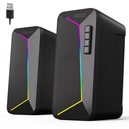 Picture of Jeecoo M30 Bluetooth Computer Speakers, RGB PC Gaming Speakers for Desktop with Crisp Stereo Sound, Dynamic LED Modes, Easy-Access Control, 10W - USB-Powered (Not 3.5mm Aux)