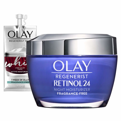 Picture of Olay Regenerist Retinol Moisturizer, Retinol 24 Night Face Cream with Niacinamide, Anti-Wrinkle Fragrance-Free 1.7 oz, Includes Olay Whip Travel Size for Dry Skin