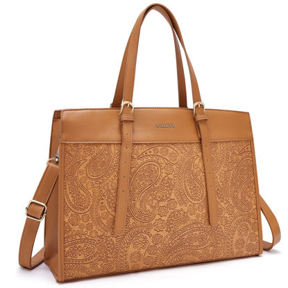 Picture of Missnine Laptop Bag for Women 15.6 inch Work Tote Bags PU Leather Professional Computer Briefcase for Office, Business，Brown