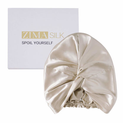 Picture of ZIMASILK 22 Momme 100% Mulberry Silk Bonnet for Sleeping & Women Hair Care, Highest Grade 6A Silk Hair wrap for Sleeping with Premium Elastic Stay On Head (1Pc, Beige)
