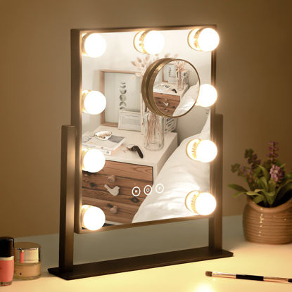 Picture of Kotdning Large Vanity Mirror with Lights, Hollywood Lighted Makeup Mirror with 9 Dimmable LED Bulbs for Dressing Room & Bedroom, Lighted Makeup Mirror with Detachable 10x Magnification, (Black)