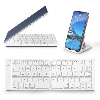 Picture of Samsers Foldable Bluetooth Keyboard - Portable Wireless Full Size Keyboard (Sync Up to 3 Devices), Ultra-Slim Aluminum Travel Folding Keyboard for iPhone iPad Mac Android Windows iOS, White & Blue