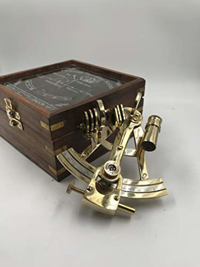 Picture of Vintage Brass Nautical 5" Sextant Marine Navigation Sextant with Beautiful Designer Wooden Box