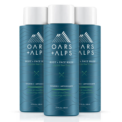 Picture of Oars + Alps Mens Moisturizing Body and Face Wash, Skin Care Infused with Vitamin E and Antioxidants, Sulfate Free, Alpine Tea Tree, 3 Pack, Size May Vary