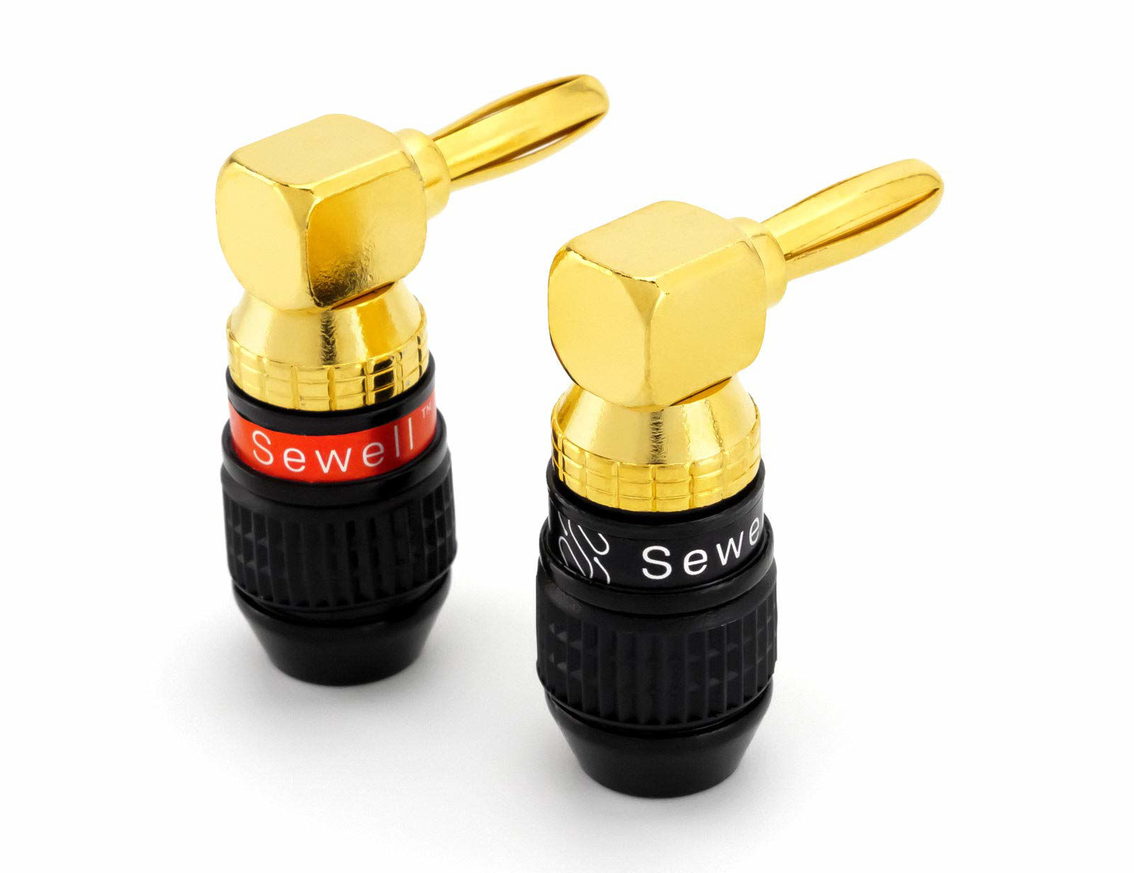 Sewell Deadbolt Right-Angle Banana Plugs, 6 Pairs Quick Connect Gold