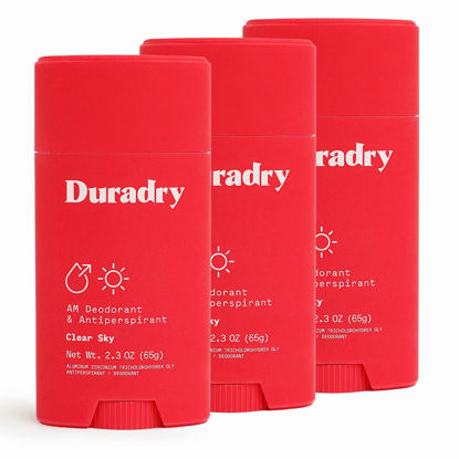 Picture of Duradry AM Deodorant & Antiperspirant - Prescription Strength Deodorant for Hyperhidrosis, Antiperspirant for Women & Men, Armpit Sweat Protection, Silicone-free - Clear Sky, 2.3 Oz (Pack of 3)