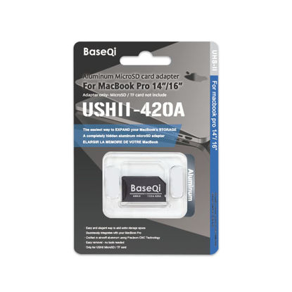 Picture of BASEQI UHS-II Aluminum microSD Adapter for 2021 M1 MacBook Pro 14 & 16” (Silver)