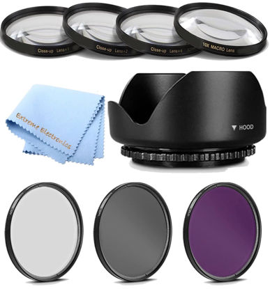 Picture of 58mm Professional Macro & Lighting Filter Kit for Canon EOS Rebel T7, T6, T5, T3, T100, 4000D, 2000D, 3000D, 58 mm CPL + UV + FLD + 4 Piece Close Up Kit & 58 mm Lens Hood, 58mm Filter Bundle