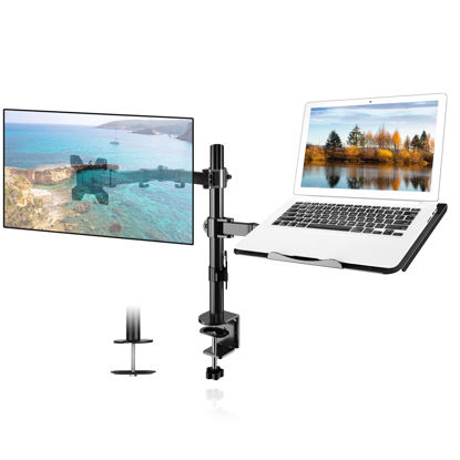 Picture of Suptek Monitor and Laptop Mount,Adjustable Monitor Arm Stand with Laptop Tray for 13-27 inch,Hold 22 lbs, with Clamp and Grommet Mounting Base