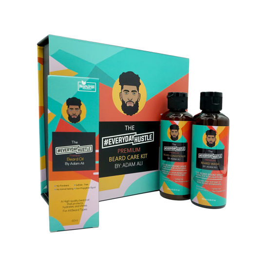 Picture of #EverydayHustle Complete Beard Oil Care Kit for Men | Beard Shampoo | Beard Oil | Beard Conditioner | Black and Mixed Men | Limited Edition