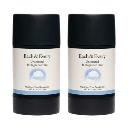 Picture of Each & Every 2-Pack Natural Aluminum-Free Deodorant for Sensitive Skin with Essential Oils, Plant-Based Packaging (Unscented, 2.5 Ounce (Pack of 2))