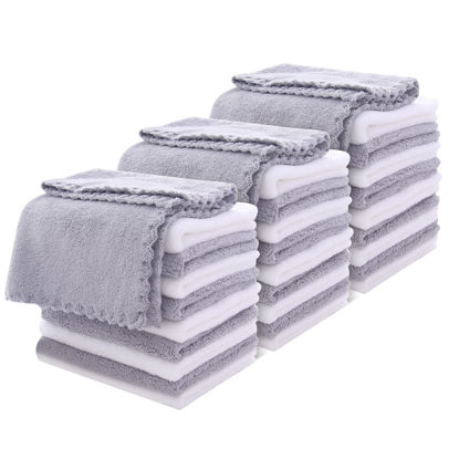 Picture of MOONQUEEN 30 Pack Microfiber Face Towel - Premium Soft Makeup Remover Cloths (White-Grey, 30 Pack)