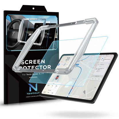 Picture of Nestour Tesla Model 3 Model Y Screen Protector Alignment Kit 15" Center Control Touch Screen Protector Tempered Glass Tesla Accessories with Super Fast Self-Adhesion, Bubble Free, Anti-Fingerprint, 9H Hardness & Crystal Clear