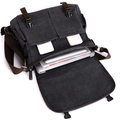 Picture of Messenger Bag for Men, Water Resistant Unisex Classic Military Canvas Shoulder Bag,15.6 Inch Laptop Bag, School Bookbag
