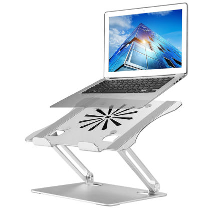Picture of Adjustable Laptop Stand with Cooling Fan, Aluminium Alloy Multi-Angle Computer Holder for Desk, Portable Notebook Metal Mount Compatible with MacBook, Air, Pro, Dell, Alienware All Laptops 11"-17.3"