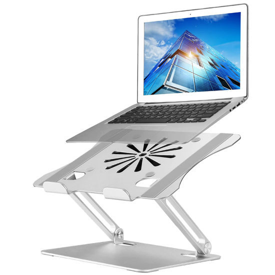 Picture of Adjustable Laptop Stand with Cooling Fan, Aluminium Alloy Multi-Angle Computer Holder for Desk, Portable Notebook Metal Mount Compatible with MacBook, Air, Pro, Dell, Alienware All Laptops 11"-17.3"
