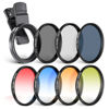 Picture of NEEWER 55mm Clip On Filters Kit for Phone & Camera, CPL, ND32 ND Filter,Star Filter,4 Graduated Color Filter, 52-55mm Adapter Ring, Phone Lens Clip Compatible with iPhone 14 Pro Max 14 13 12 11