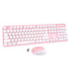 Picture of UBOTIE Colorful Computer Wireless Keyboard Mouse Combos, Typewriter Flexible Keys Office Full-Sized Keyboard, 2.4GHz Dropout-Free Connection and Optical Mouse (Pink-White)