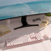 Picture of UBOTIE Colorful Computer Wireless Keyboard Mouse Combos, Typewriter Flexible Keys Office Full-Sized Keyboard, 2.4GHz Dropout-Free Connection and Optical Mouse (Pink-White)