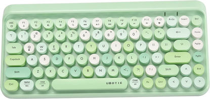 Picture of UBOTIE Portable Bluetooth Colorful Computer Keyboards, Wireless Mini Compact Retro Typewriter Flexible 84Keys Design Keyboard (Green-Colorful)