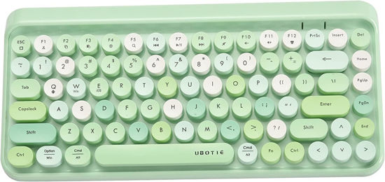 Picture of UBOTIE Portable Bluetooth Colorful Computer Keyboards, Wireless Mini Compact Retro Typewriter Flexible 84Keys Design Keyboard (Green-Colorful)