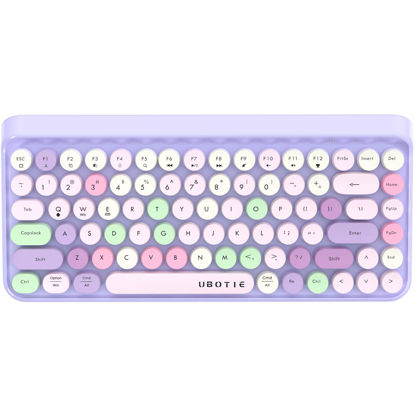 Picture of UBOTIE Portable Bluetooth Colorful Computer Keyboards, Wireless Mini Compact Retro Typewriter Flexible 84Keys Design Keyboard (Purple-Colorful)